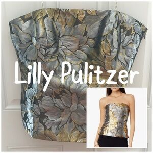 LILLY PULITZER Camilo Strapless Brocade Top *Gold Metallic Peony Parade Brocade*